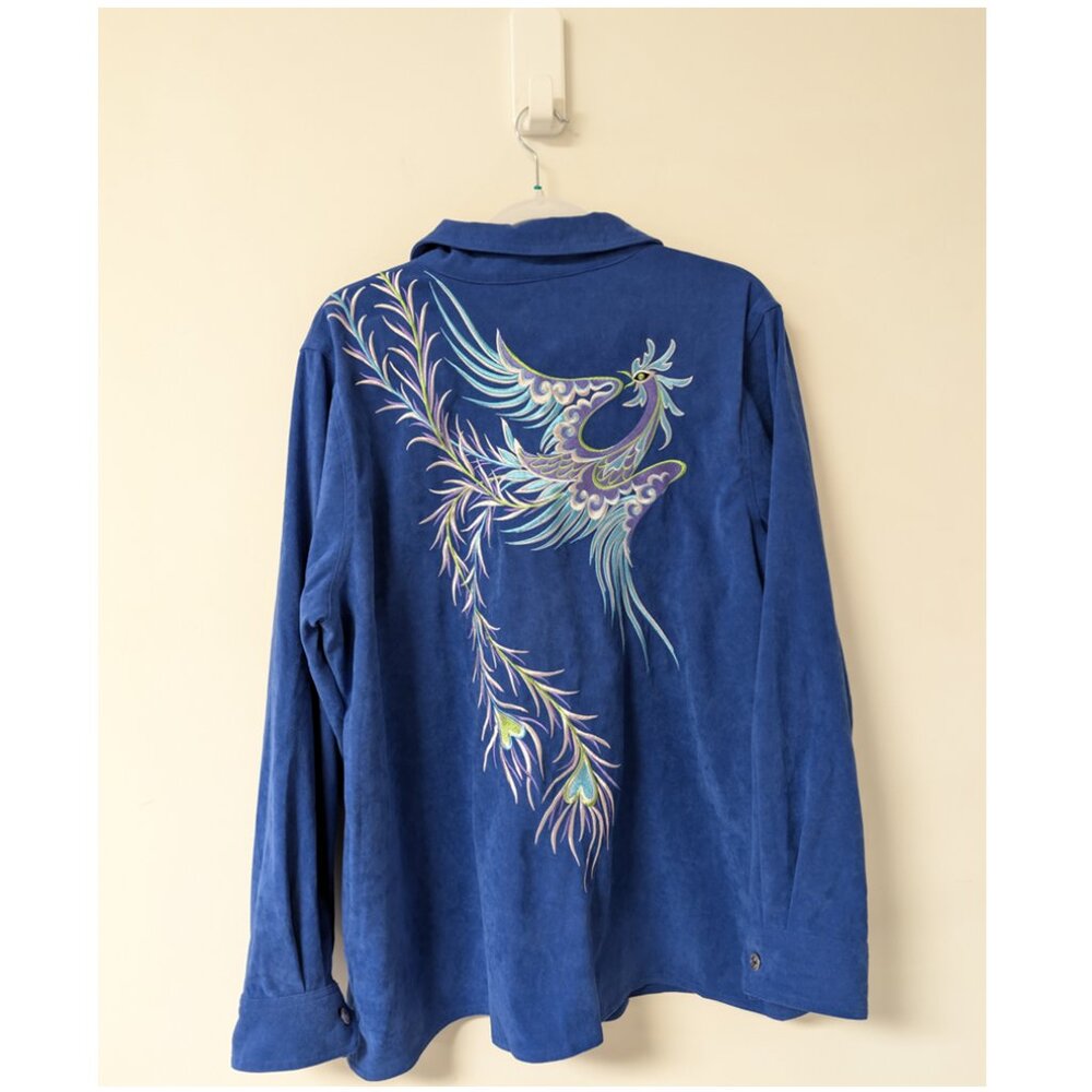 Bob Mackie Wearable Art Peacock Embroidered Zip-up